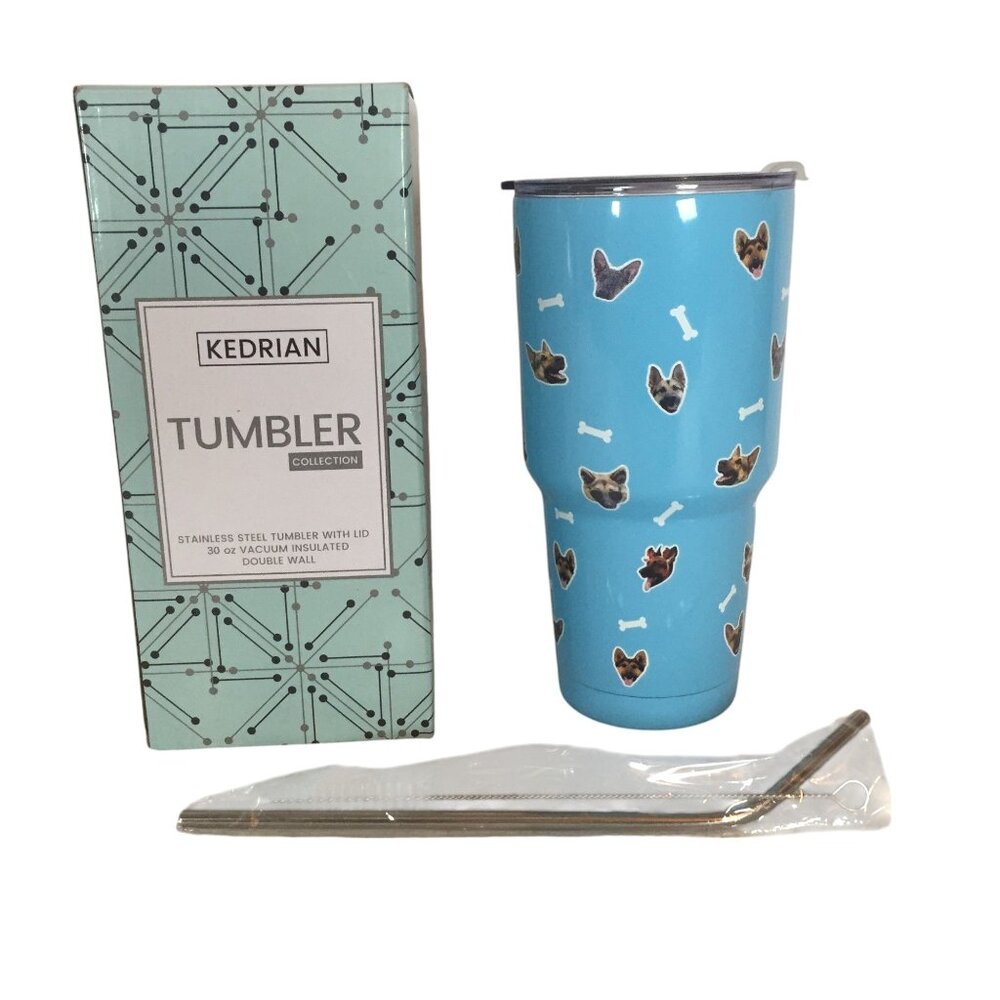 Kedrian Stainless Steel German Shepard Tumbler 30 Oz Vacuum Insulated Blue